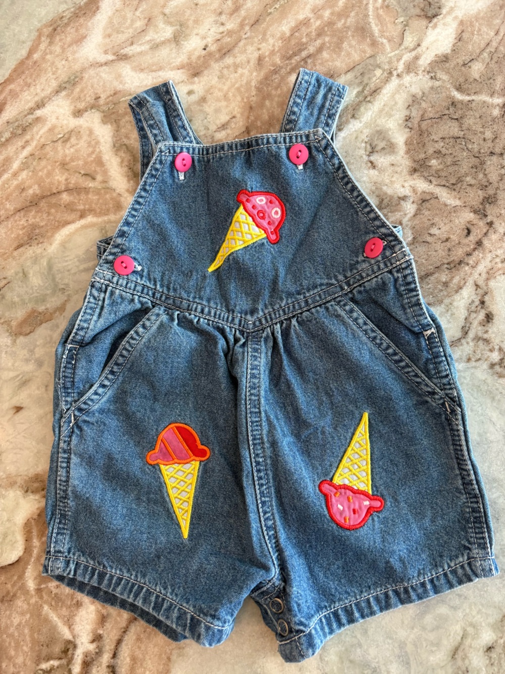 Vintage Denim Girls Shorts Overalls Summer Ice Cream Class Club Baby 3M Pink